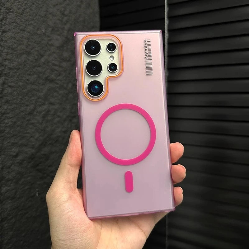 Luxury Mat Magnetic Wireless Charge Magsafe Case for Samsung S24 S23 S22 S25 Ultra Note 20 Slim Lable Cover for Galaxy S25 Plus